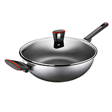 GUSTO RED 32CM NON-STICK SKILLET WOK + TEMPERED GLASS COVER